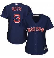 Womens Majestic Boston Red Sox 3 Babe Ruth Authentic Navy Blue Alternate Road MLB Jersey