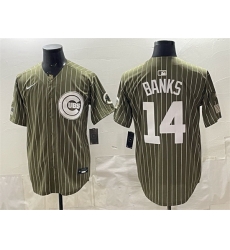 Men Chicago Cubs 14 Ernie Banks Pinstripe Olive 2026 Armed Forces Day Salute To Service Stitched Baseball Jersey Men Chicago Cubs 14 Ernie Banks Pinstripe Olive 2026 Armed Forces Day Salute To Service Stitched Baseball Jersey