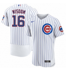 Men Chicago Cubs 16 Patrick Wisdom White Flex Base Stitched Jerse