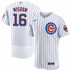 Men Chicago Cubs 16 Patrick Wisdom White Flex Base Stitched Jerse