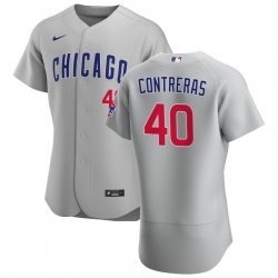 Men Chicago Cubs 40 Willson Contreras Men Nike Gray Road 2020 Flex Base Team Jersey