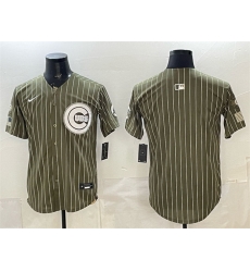 Men Chicago Cubs Blank Pinstripe Olive 2026 Armed Forces Day Salute To Service Stitched Baseball Jersey