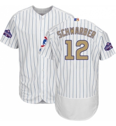 Mens Majestic Chicago Cubs 12 Kyle Schwarber Authentic White 2017 Gold Program Flex Base MLB Jersey