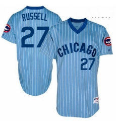 Mens Majestic Chicago Cubs 27 Addison Russell Authentic Blue Cooperstown Throwback MLB Jersey