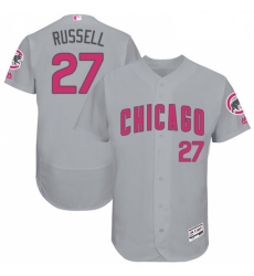 Mens Majestic Chicago Cubs 27 Addison Russell Grey Mothers Day Flexbase Authentic Collection MLB Jersey