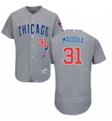 Mens Majestic Chicago Cubs 31 Greg Maddux Grey Road Flex Base Authentic Collection MLB Jersey