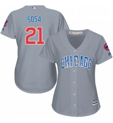 Womens Majestic Chicago Cubs 21 Sammy Sosa Replica Grey Road MLB Jersey