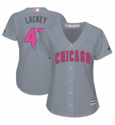 Womens Majestic Chicago Cubs 41 John Lackey Authentic Grey Mothers Day Cool Base MLB Jersey