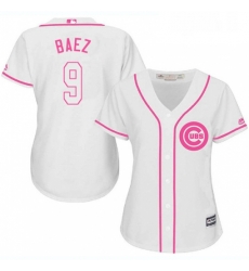 Womens Majestic Chicago Cubs 9 Javier Baez Replica White Fashion MLB Jersey