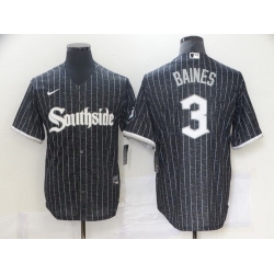 Men Chicago White Sox 3 Harold Baines Black 2021 City Connect Stitched MLB Cool Base Nike Jersey