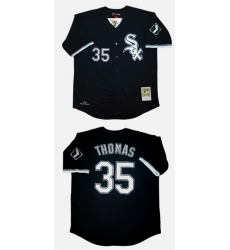 Men Chicago White Sox 35 Frank Thomas Black With Patch 1993 Throwback Stitched Baseball Jersey