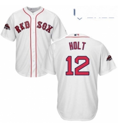 Youth Majestic Boston Red Sox 12 Brock Holt Authentic White Home Cool Base 2018 World Series Champions MLB Jersey