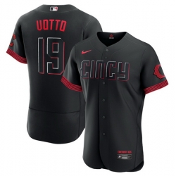 Men Cincinnati Reds 19 Joey Votto Black 2023 City Connect Flex Base Stitched Jersey