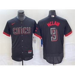 Men Cincinnati Reds 9 Matt McLain Black 2023 City Connect Flex Base Stitched Jersey 8