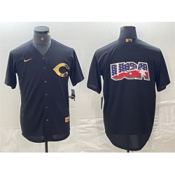 Men Cincinnati Reds Black Team Big Logo Cool Base Stitched Baseball Jersey