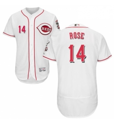 Mens Majestic Cincinnati Reds 14 Pete Rose White Home Flex Base Authentic Collection MLB Jersey