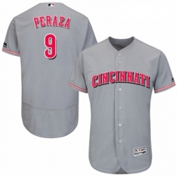 Mens Majestic Cincinnati Reds 9 Jose Peraza Grey Road Flex Base Authentic Collection MLB Jersey