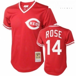 Mens Mitchell and Ness Cincinnati Reds 14 Pete Rose Replica Red Throwback MLB Jersey