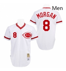 Mens Mitchell and Ness Cincinnati Reds 8 Joe Morgan Replica White Throwback MLB Jersey