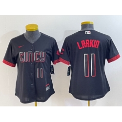 Women Cincinnati Reds 11 Barry Larkin Black 2023 City Connect With Patch Stitched Baseball Jersey