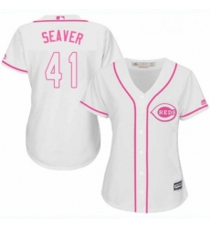 Womens Majestic Cincinnati Reds 41 Tom Seaver Replica White Fashion Cool Base MLB Jersey 