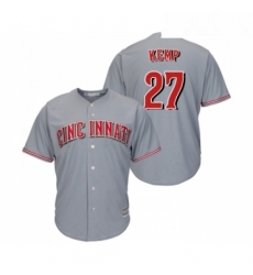 Youth Cincinnati Reds 27 Matt Kemp Replica Grey Road Cool Base Baseball Jersey 