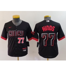 Youth Cincinnati Reds 77 Rece Hinds Black 2023 City Connect Stitched Baseball Jersey 3