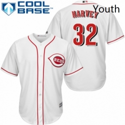 Youth Majestic Cincinnati Reds 32 Matt Harvey Replica White Home Cool Base MLB Jersey 