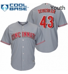 Youth Majestic Cincinnati Reds 43 Scott Schebler Replica Grey Road Cool Base MLB Jersey 