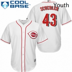 Youth Majestic Cincinnati Reds 43 Scott Schebler Replica White Home Cool Base MLB Jersey 