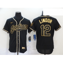 Indians 12 Francisco Lindor Black Gold 2020 Nike Flexbase Jersey