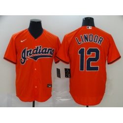 Indians 12 Francisco Lindor Orange 2020 Nike Cool Base Jersey