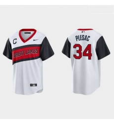 Men Cleveland Indians 34 Zach Plesac Men Nike White 2021 Little League Class Game MLB Jersey