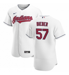 Men Cleveland Indians 57 Shane Bieber Men Nike White Home 2020 Flex Base Team MLB Jersey