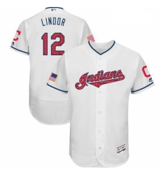 Mens Majestic Cleveland Indians 12 Francisco Lindor White Stars Stripes Collection 2018 World Series Jersey Flex Ba