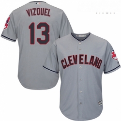 Mens Majestic Cleveland Indians 13 Omar Vizquel Replica Grey Road Cool Base MLB Jersey 