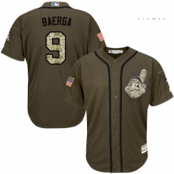 Mens Majestic Cleveland Indians 9 Carlos Baerga Authentic Green Salute to Service MLB Jersey 