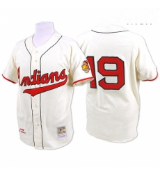 Mens Mitchell and Ness 1948 Cleveland Indians 19 Bob Feller Replica Cream Throwback MLB Jersey