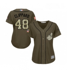 Womens Cleveland Indians 48 Tyler Clippard Authentic Green Salute to Service Baseball Jersey 