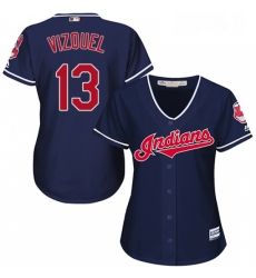 Womens Majestic Cleveland Indians 13 Omar Vizquel Replica Navy Blue Alternate 1 Cool Base MLB Jersey 