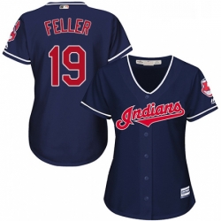 Womens Majestic Cleveland Indians 19 Bob Feller Replica Navy Blue Alternate 1 Cool Base MLB Jersey