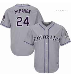 Mens Majestic Colorado Rockies 24 Ryan McMahon Replica Grey Road Cool Base MLB Jersey 