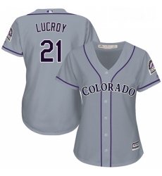 Womens Majestic Colorado Rockies 21 Jonathan Lucroy Replica Grey Road Cool Base MLB Jersey 