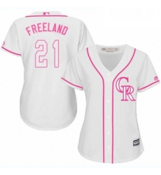 Womens Majestic Colorado Rockies 21 Kyle Freeland Authentic White Fashion Cool Base MLB Jersey 