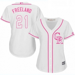 Womens Majestic Colorado Rockies 21 Kyle Freeland Authentic White Fashion Cool Base MLB Jersey 