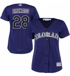 Womens Majestic Colorado Rockies 28 Nolan Arenado Replica Purple Alternate 1 Cool Base MLB Jersey