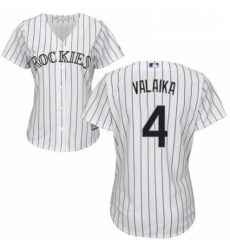 Womens Majestic Colorado Rockies 4 Pat Valaika Authentic White Home Cool Base MLB Jersey 