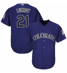 Youth Majestic Colorado Rockies 21 Jonathan Lucroy Authentic Purple Alternate 1 Cool Base MLB Jersey 