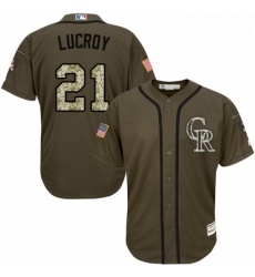 Youth Majestic Colorado Rockies 21 Jonathan Lucroy Replica Green Salute to Service MLB Jersey 