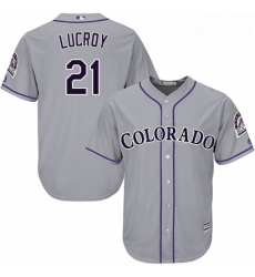 Youth Majestic Colorado Rockies 21 Jonathan Lucroy Replica Grey Road Cool Base MLB Jersey 